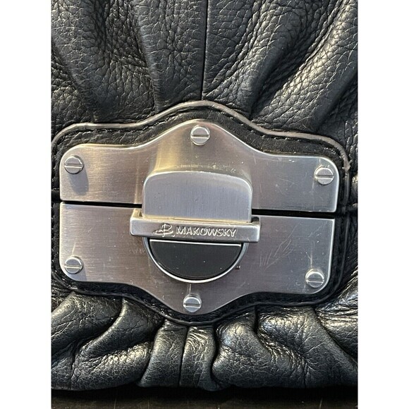 B Makowsky Leather Hobo Shoulder Bag Tote Black Soft Medium Silver Clasp - Picture 2 of 12